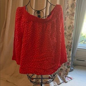 Skinny Tie Madness Red Polka Dot Peasant Blouse